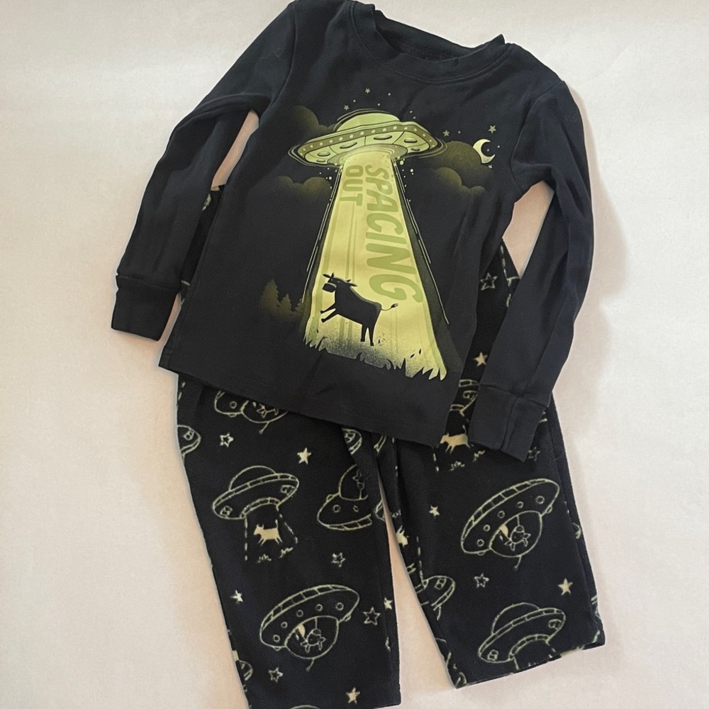 Black and Green UFO Kids Pajamas